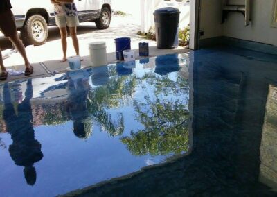 After the Iridescent blue liquid marble metallic 100% epoxy garage project.