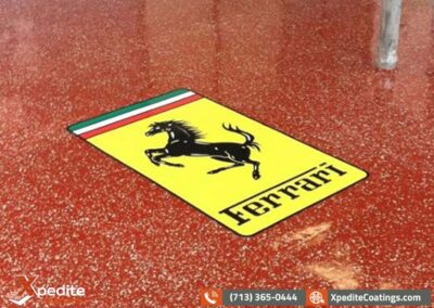 Houston Epoxy Floor decals Ferrari logo.