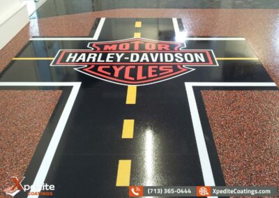 Houston Epoxy Floor decals Harley Davidson way.