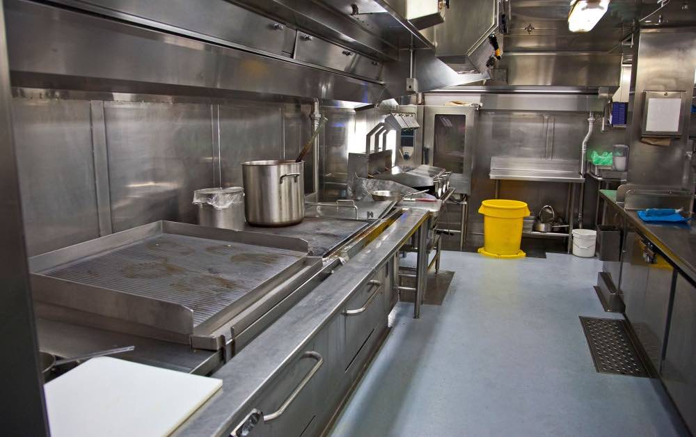 A gray commercial kitchen floor.