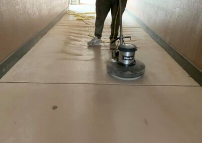 Polyaspartic floor coating walkways project buffing.